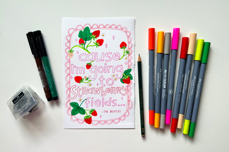 Hand lettered strawberry art with markers