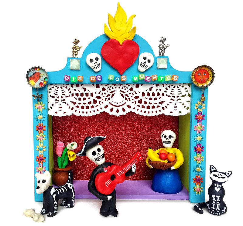 Day of the Dead stage and clay figures