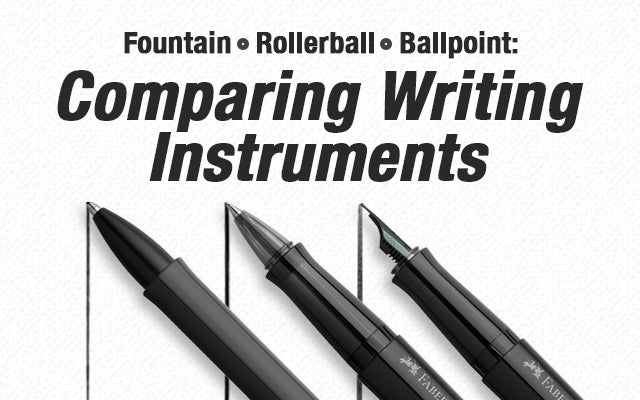 Fountain pen, rollerball pen, and ballpoint pen comparison