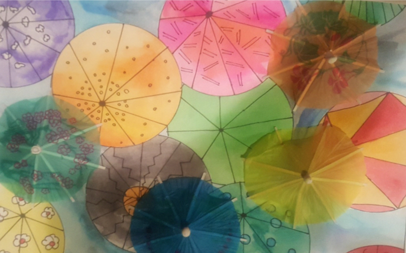 Watercolor Japanese umbrellas