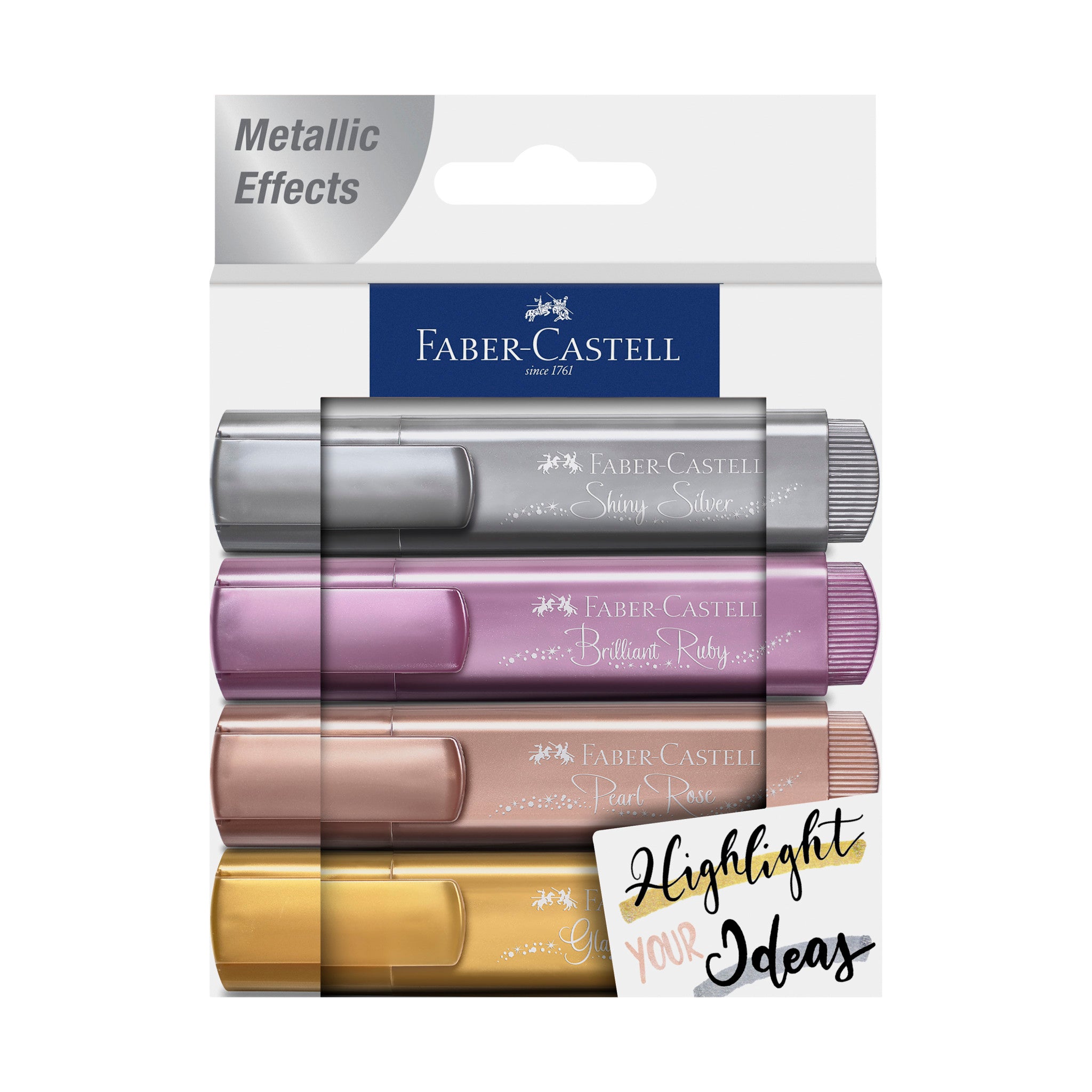 Faber-Castell Metallic Highlighter Set, 4 Count - Glitter Highlighters –  Faber-Castell USA