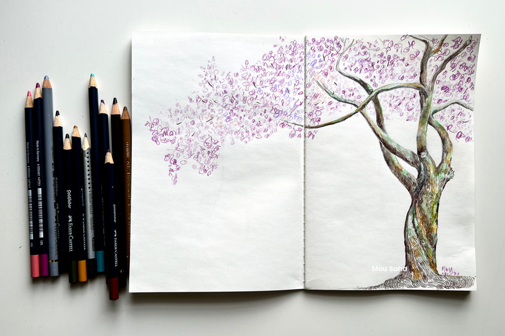 Premium Vector  A drawing of a cherry blossom tree with pink flowers
