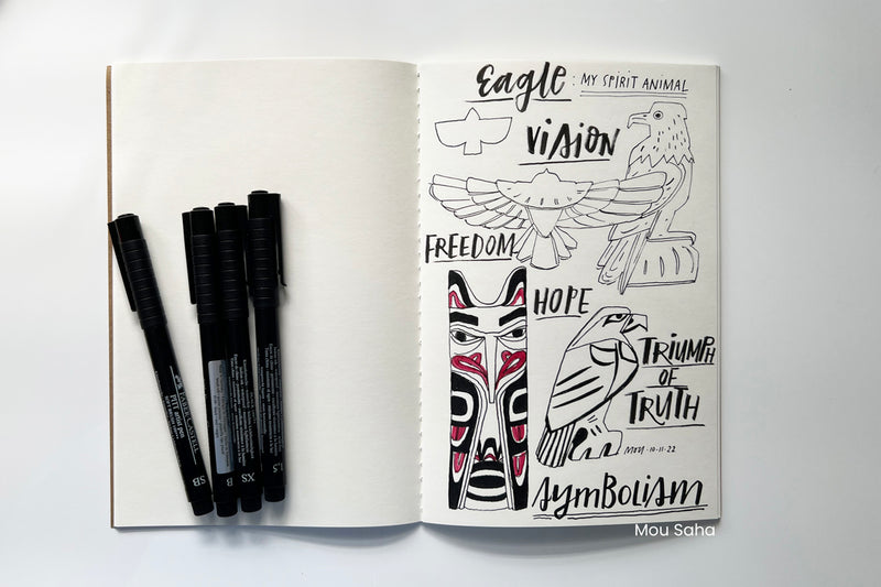Sketching in a book with Pitt Artist Pens
