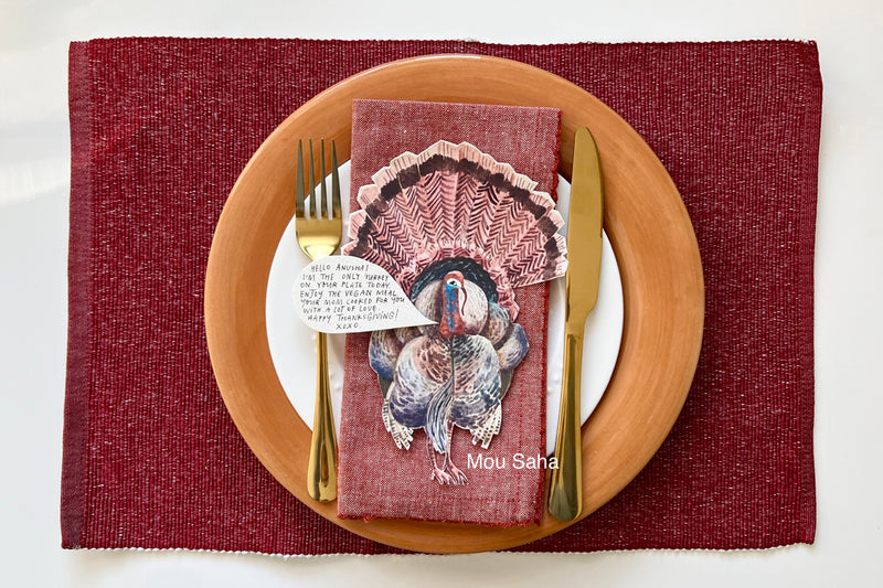 Watercolor turkey Thanksgiving place setting