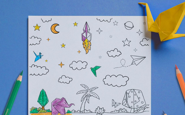 Childrens Day coloring page and color pencils