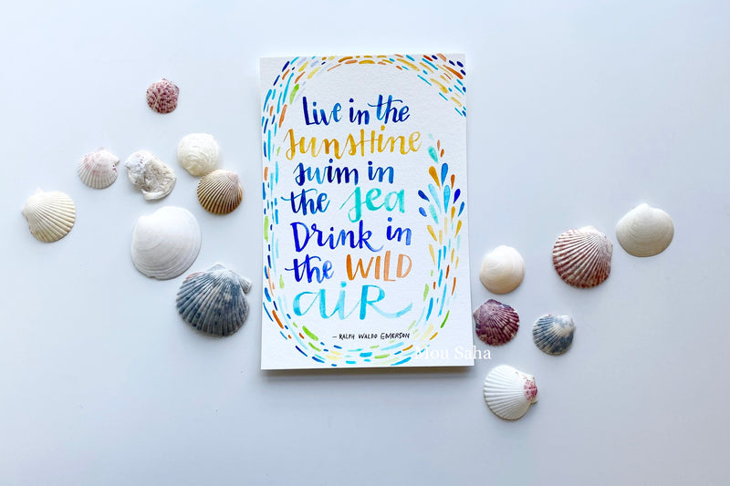 Watercolor lettering with sea shells