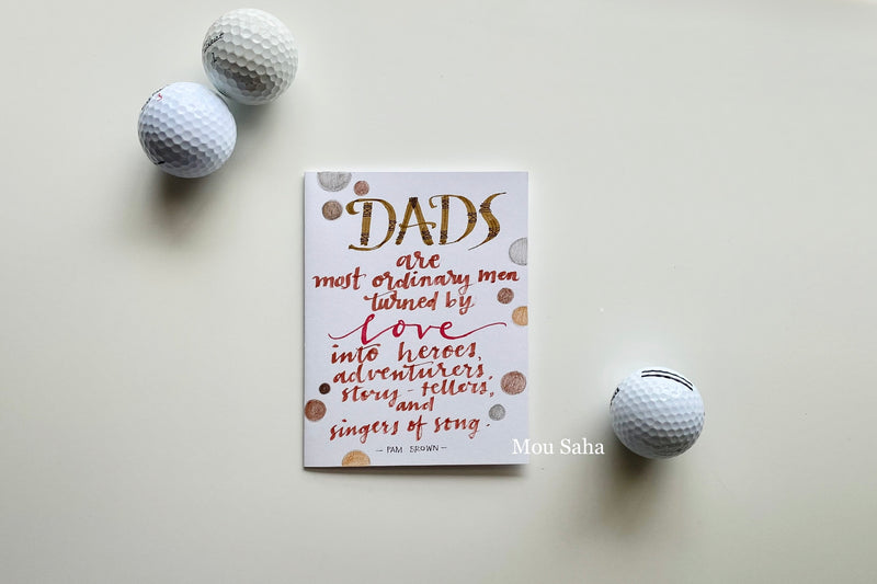 Dads hand lettered card with golf balls