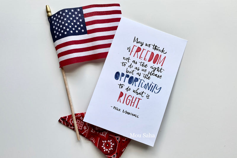 Freedom hand lettering with American flag
