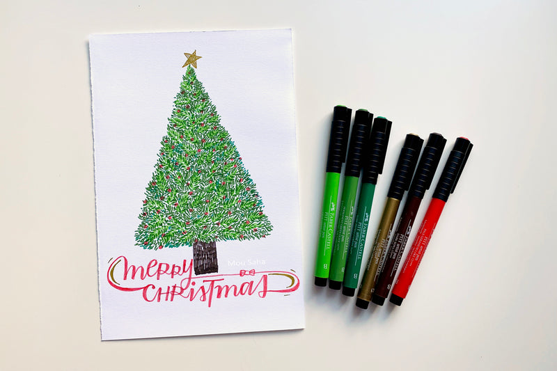 Christmas hand lettering with a tree and Pitt Artist Pens