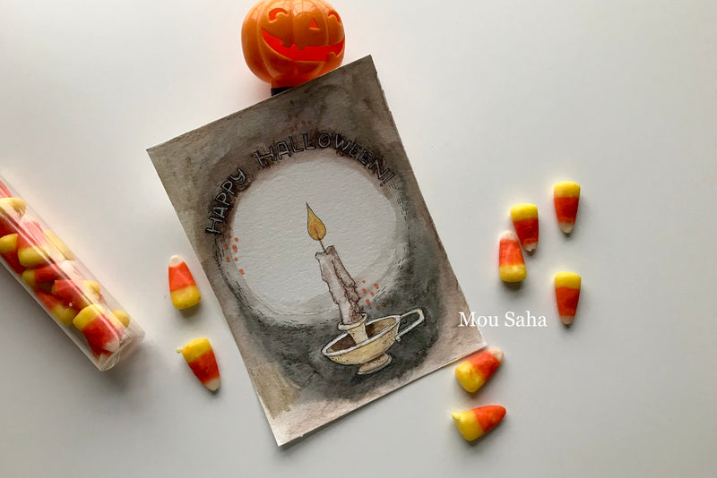 Watercolor Halloween Candle Art with Candy Corn