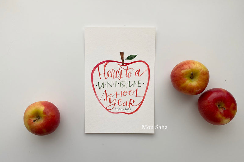 Heres to a Unique School Year - hand lettering with apples