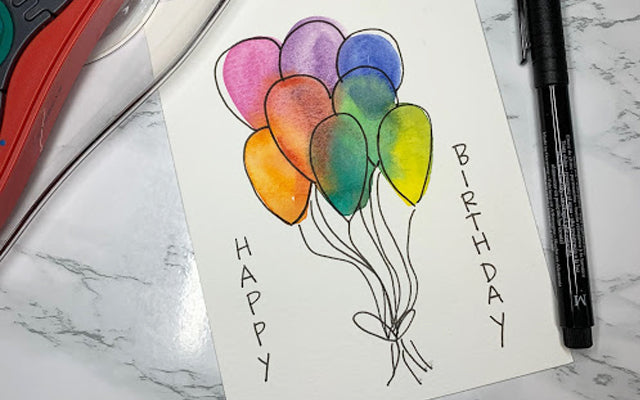 Watercolor Balloon Happy Birthday Card