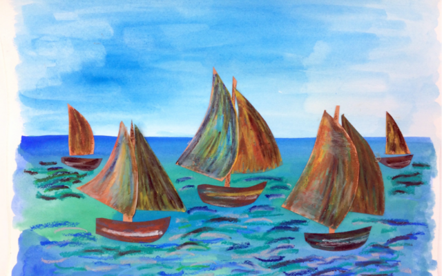 Watercolor and pastel boats