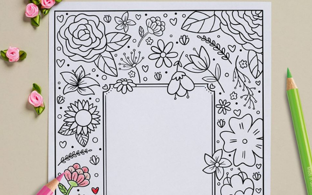 Mothers Day Card coloring page and pencil