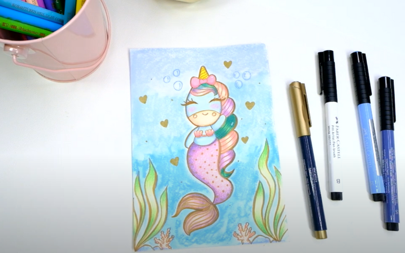 Unicorn mermaid drawing with Pitt Artist Pens
