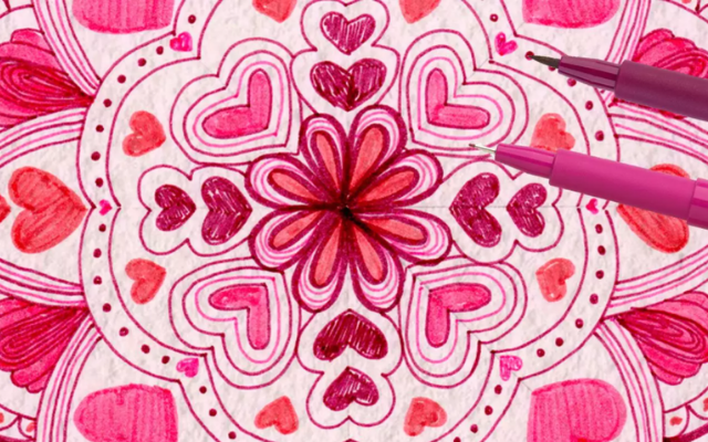 Valentine coloring page with Pitt Artist Pens