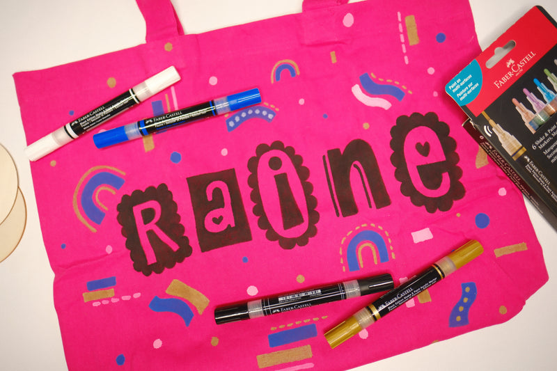 Shake and Paint markers with a name personalized tote