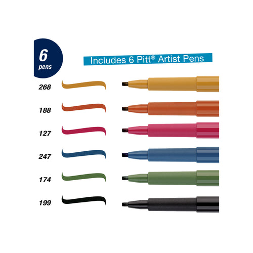Pitt Artist Pen, Calligraphy Art - Multi Color Set of 6 - #770096