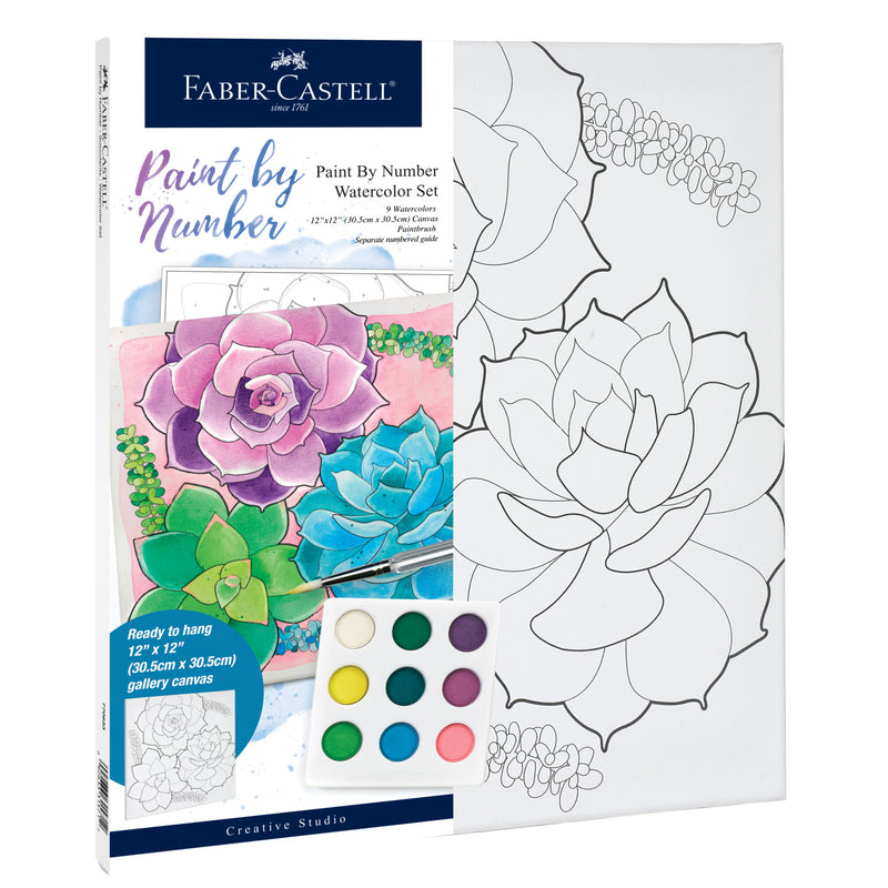 Paint by Number Canvas: Watercolor Paint by Number Succulent –  Faber-Castell USA