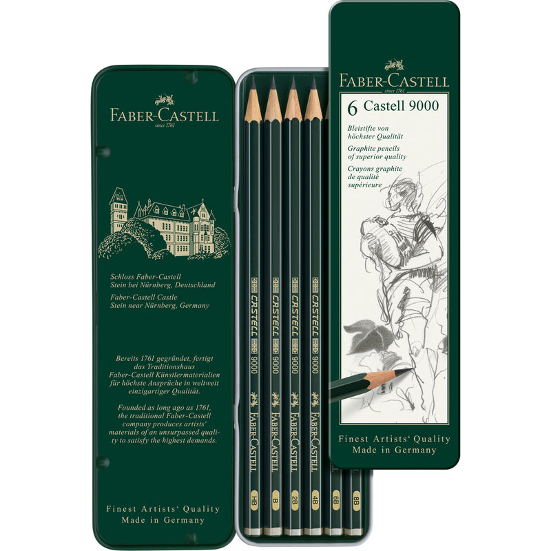 Graphite Pencil Set: Castell 9000 Graphite Pencils Tin of 6 – Faber-Castell  USA