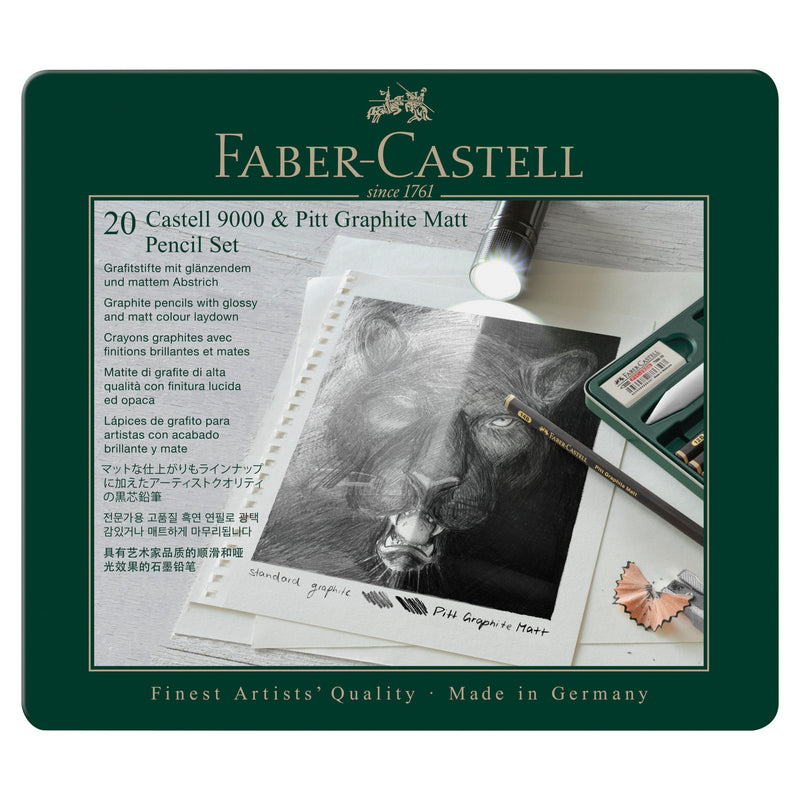 Castell 9000 & Pitt Graphite Matte Pencil Set, Tin of 20 - #115224