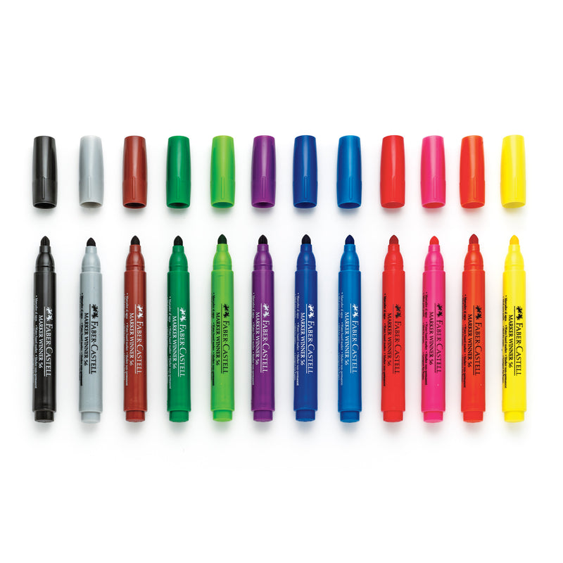 Faber-Castell Jumbo Washable Markers, Broadline, Assorted Colors, Set of 12