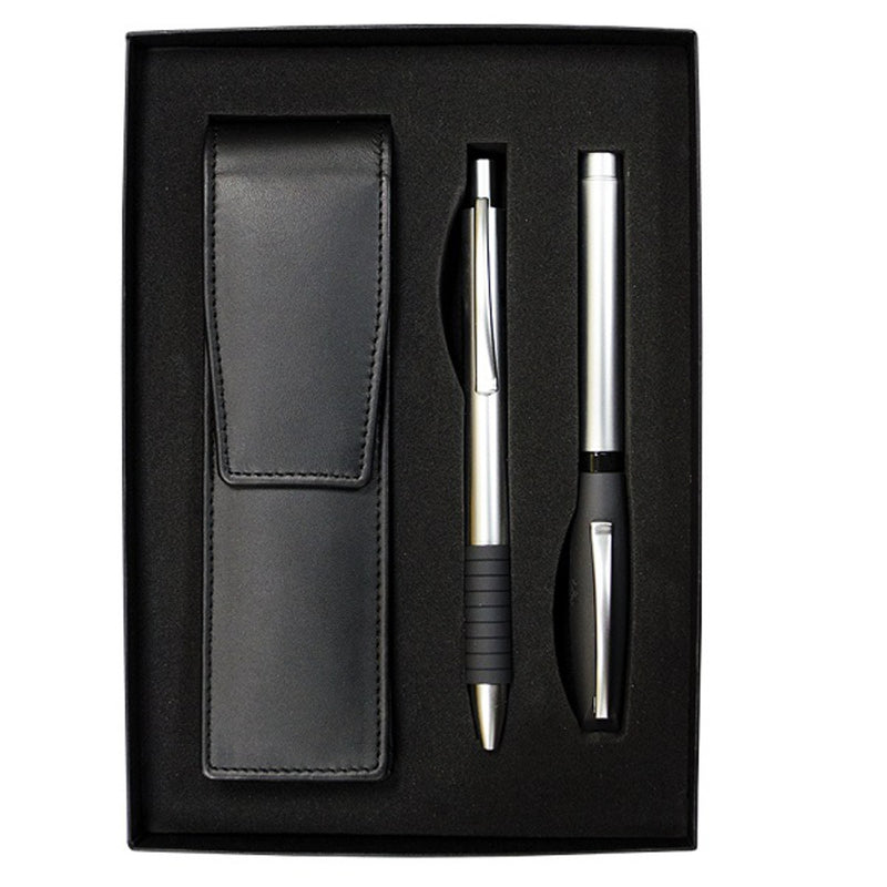 Essentio Fountain & Ballpoint Pen Leather Gift Set, Matte Metal  - #201014