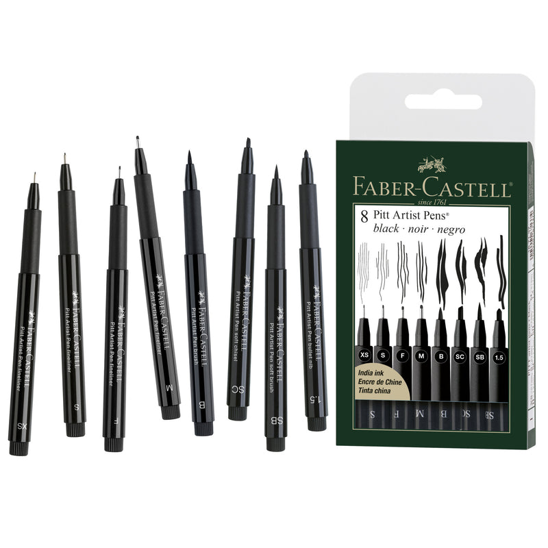 Faber-Castell Pitt Artist Pen Black Wallet 8 Set