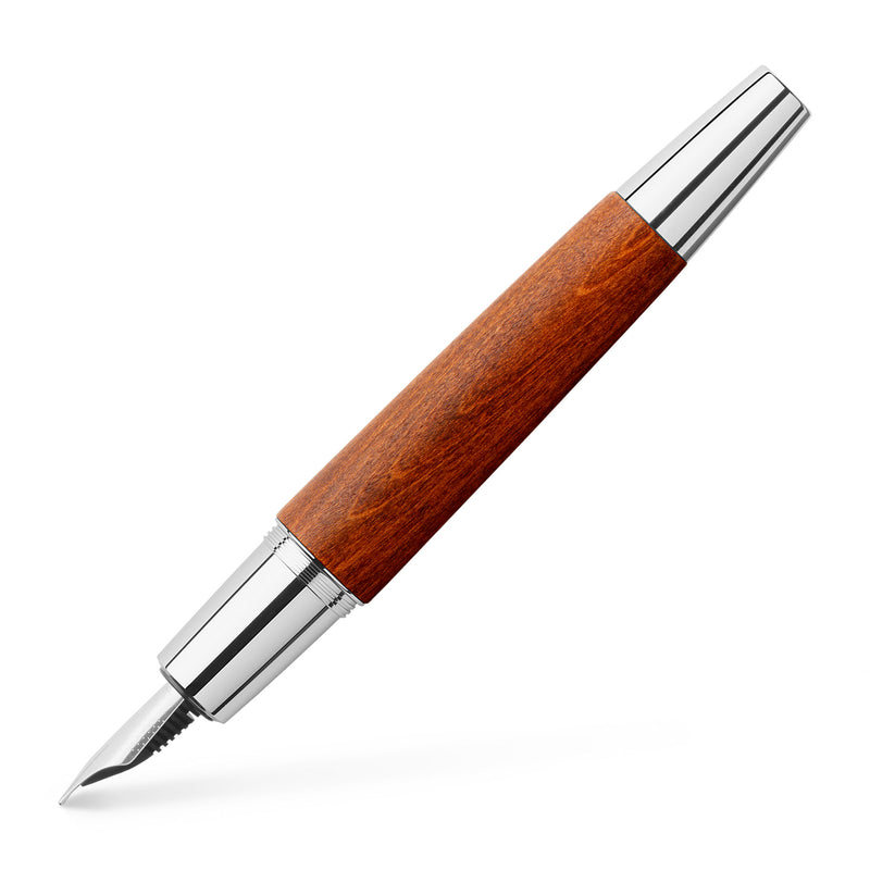 e-motion Fountain Pen, Wood & Polished Chrome Brown - Broad