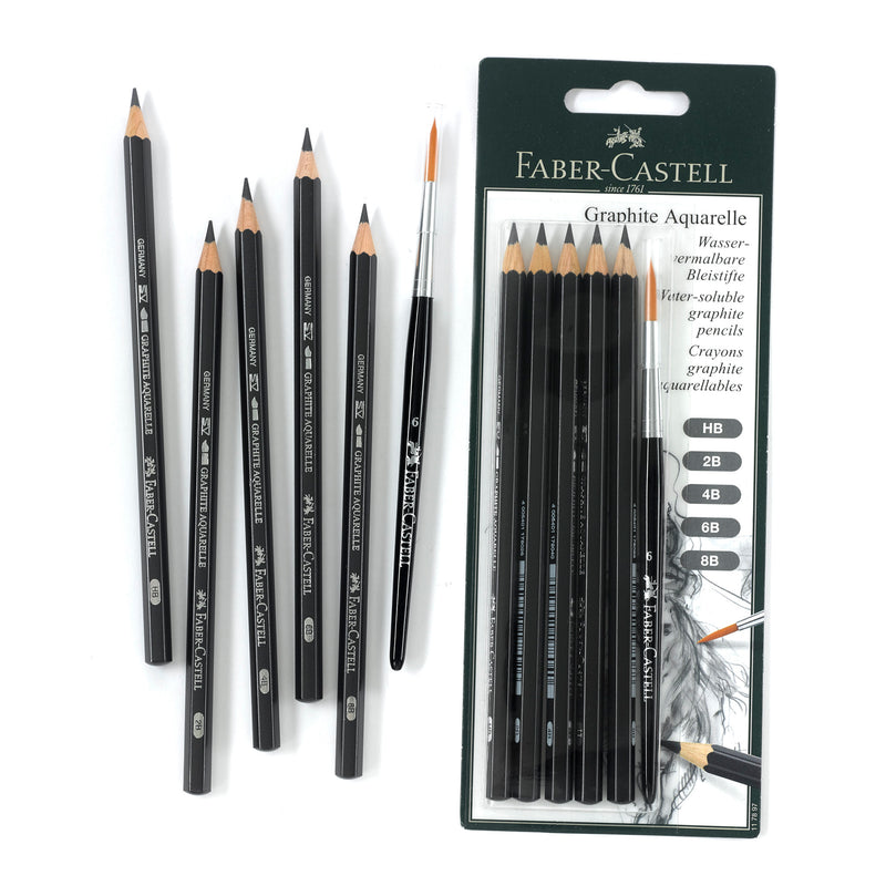 Faber-Castell Graphite Aquarelle Pencils Combo Set of 5 with Mix Media Pad  & Faber-Castell Sharpener